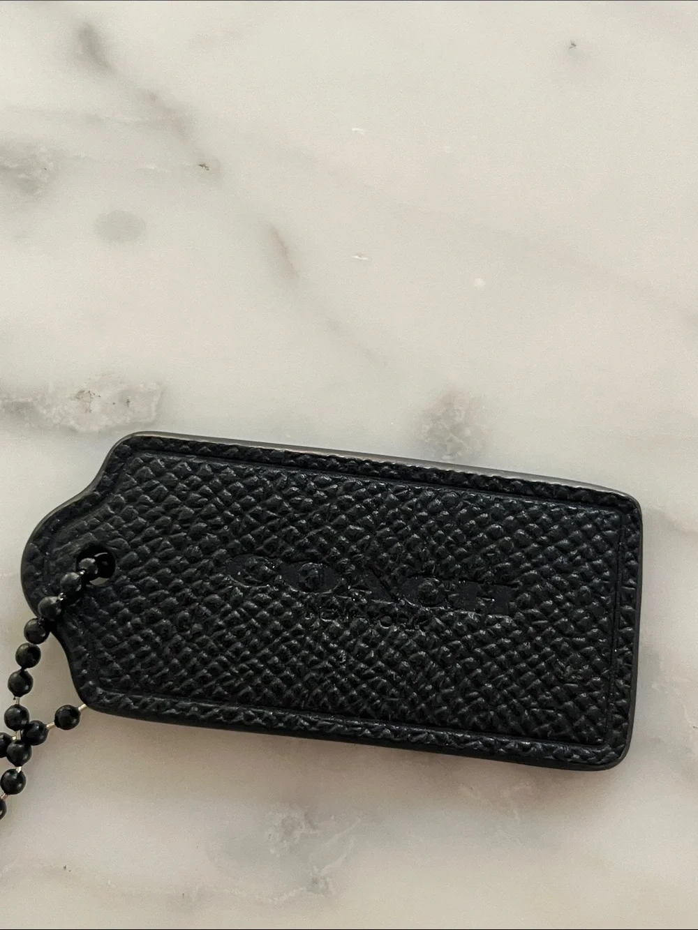 Coach Black Textured Leather Tag Key Holder with Ball Chain